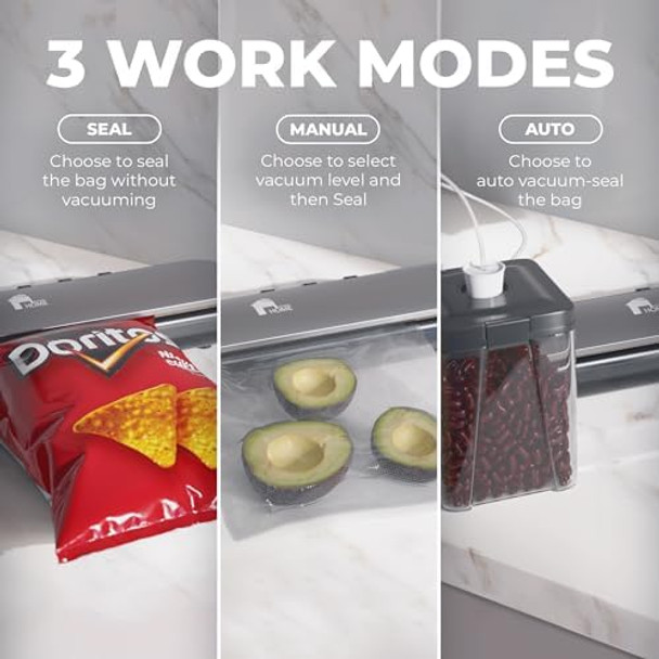 EconoHome Cordless Food Vacuum Sealer Machine - Rechargeable & Portable Sous Vide Vacuum Sealer with Built-In Cutter - Seals in 10 Seconds - 11.8" Width with 3 Sealing Modes & 1 Bag Roll 77" x 11"