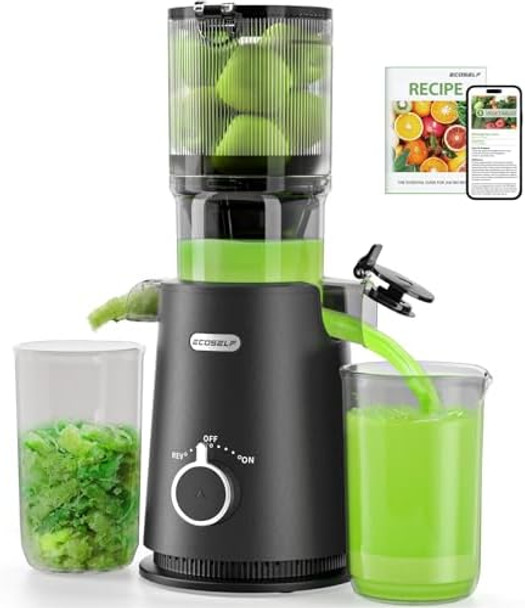 Juicer Machines ECOSELF 4.35" Large Feed Chute for Family Needs Professional Hands Cold Press Juicer For Whole Fruits & Vegetables Self Feeding for Juice Extractor Machine Easy to Clean