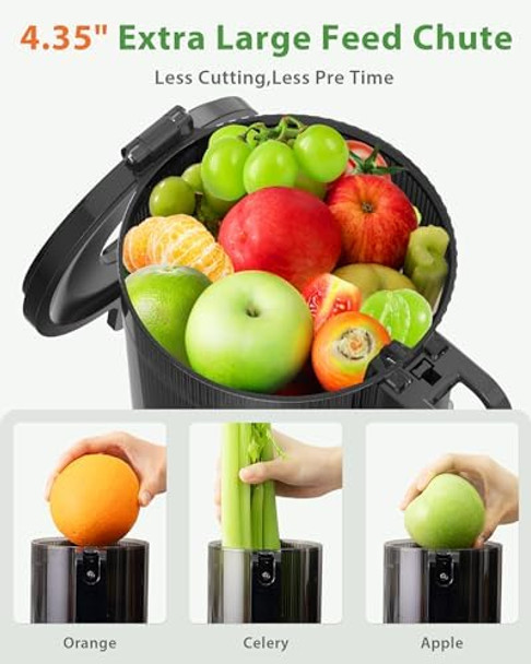 Juicer Machines ECOSELF 4.35" Large Feed Chute for Family Needs Professional Hands Cold Press Juicer For Whole Fruits & Vegetables Self Feeding for Juice Extractor Machine Easy to Clean