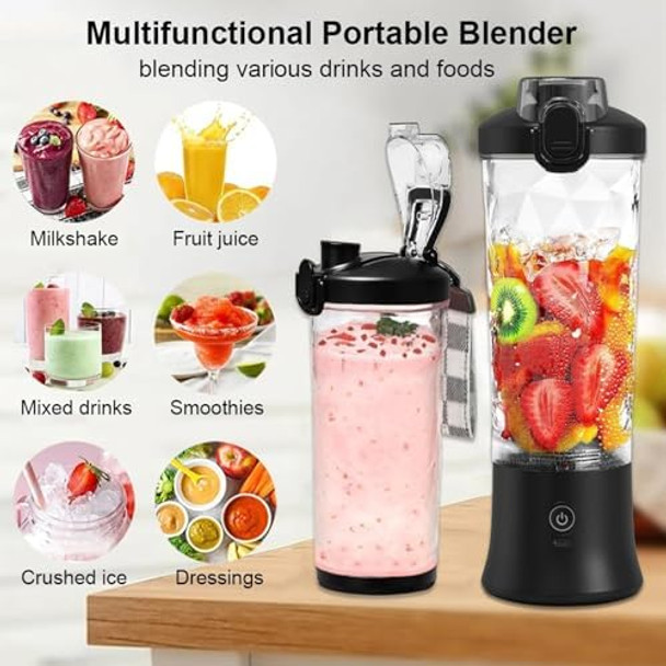 20oz Portable Blender 240W USB Rechargeable Smoothie Blender with LED Display Pulse & Blend Modes IPX7 Waterproof BPA- Travel Juicer for Shakes Ice Crushing Sports & Outdoor Black