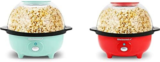 Bundle of Elite Gourmet EPM330M Automatic Stirring Popcorn Maker Popper Mint + Elite Gourmet EPM330R Automatic Stirring Popcorn Maker Popper Red Great for Home Party Kids ETL Approved