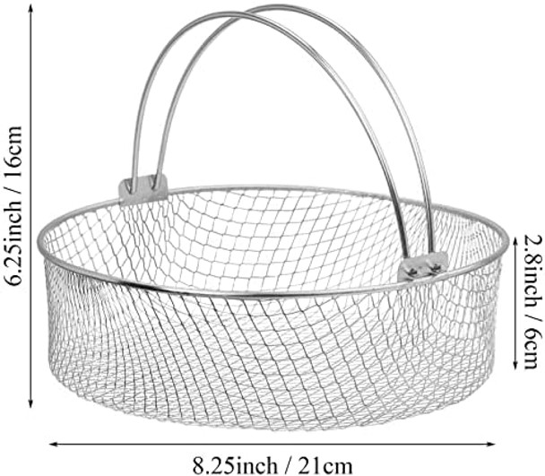 Elsjoy 2 Pack Air Fryer Baskets 8 Inch Air Fryer Replacement Accessory Mesh Basket with Handle 18/8 Stainless Steel Steamer Basket for Instant Pot Oven Steamer