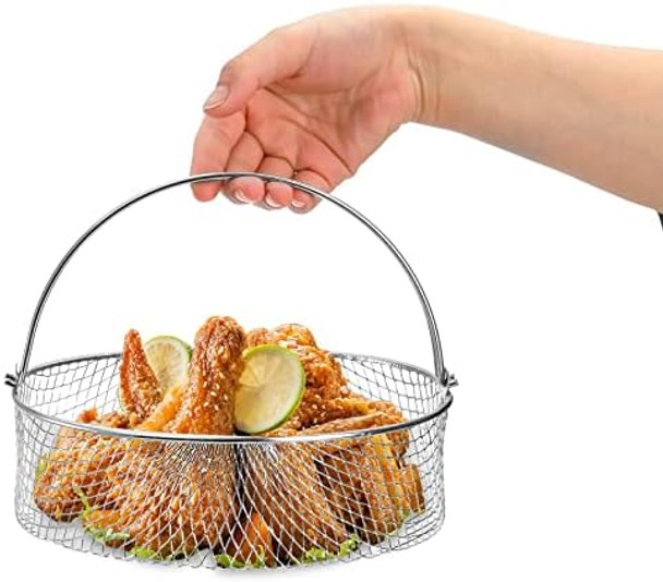 Elsjoy 2 Pack Air Fryer Baskets 8 Inch Air Fryer Replacement Accessory Mesh Basket with Handle 18/8 Stainless Steel Steamer Basket for Instant Pot Oven Steamer