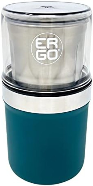 ERGO Herb Grinder - Electric. Large Capacity with Removable (washable) Stainless Cup and Airtight Lid. For Herbs and Spices. Pollen Brush included