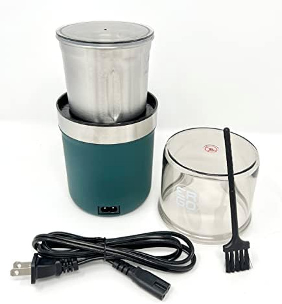 ERGO Herb Grinder - Electric. Large Capacity with Removable (washable) Stainless Cup and Airtight Lid. For Herbs and Spices. Pollen Brush included
