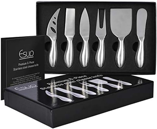 Esup Cheese Knife Set Premium 6-Piece Stainless Steel Cheese knives Set with Box for Weddings Housewarming Anniversaries Birthday and Christmas