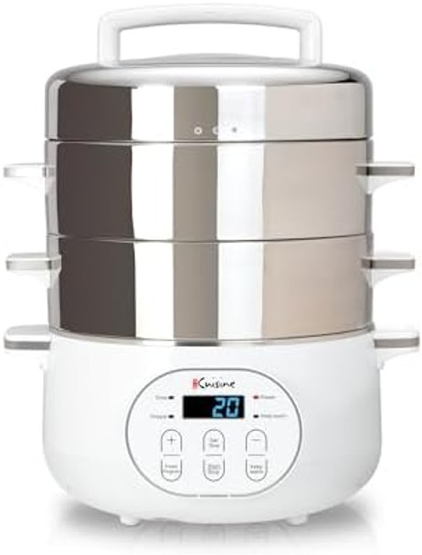 Euro Cuisine FS2500 Electric Food Steamer Versatile Vegetable Steamer & Steam Cooker Ideal for Fish Veggie Meat Stainless Steel 1200 Watts