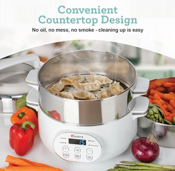Euro Cuisine FS2500 Electric Food Steamer Versatile Vegetable Steamer & Steam Cooker Ideal for Fish Veggie Meat Stainless Steel 1200 Watts