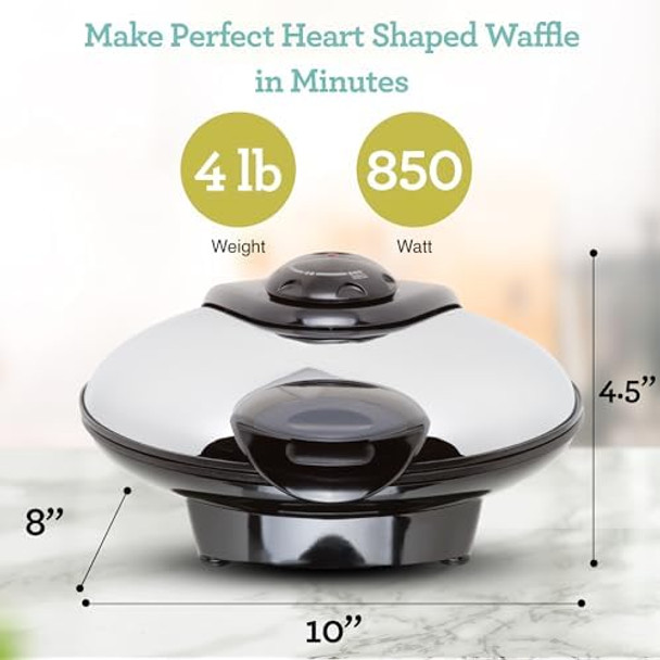 Euro Cuisine WM520 Heart Shaped Iron Waffle Maker - Eco-Friendly PTFE and PFOA Non Stick Plates Perfect for V-Day & Special Occasions 8-Inch