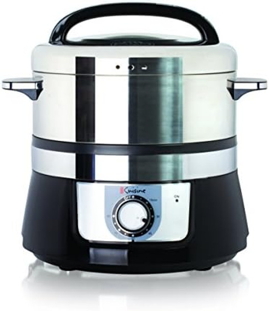 Euro Cuisine FS3200 Electric Food Steamer Versatile Vegetable Steamer & Steam Cooker for Healthy Cooking Ideal for Fish Veggie Meat Easy Cleaning Stainless Steel Design 1200 Watts