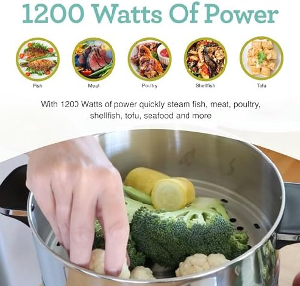 Euro Cuisine FS3200 Electric Food Steamer Versatile Vegetable Steamer & Steam Cooker for Healthy Cooking Ideal for Fish Veggie Meat Easy Cleaning Stainless Steel Design 1200 Watts