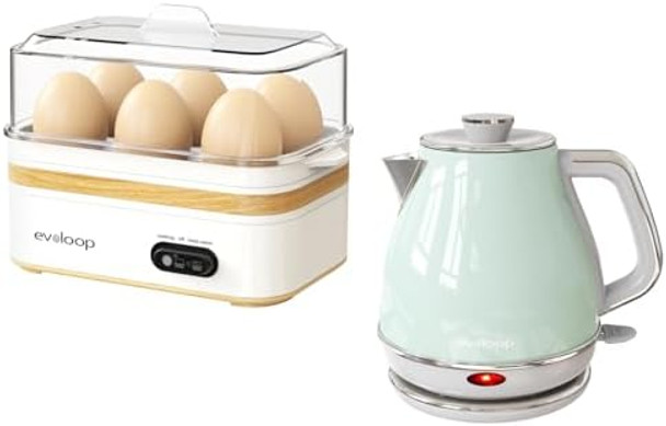 Rapid Egg Cooker Electric 6 Eggs Capacity with Evoloop Electric Tea Kettle