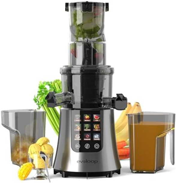 Cold Press Juicer Machines 2-in-1 Masticating Juicer for Juice & Ice Cream 200W Touchscreen Slow Juicer Extractor with 3.2" Feed Chute for Fruits and Vegetables Easy to Clean with Brush