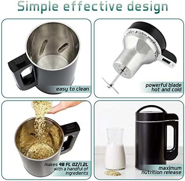 Nut Milk Maker Machine • 40oz • Make Delicious and Healthy Plant Milks In Minutes With Press Of A Button • Oat Almond Soy Coconut Cashew Macadamia Hemp and more • 6-in-1 Multi-Functional (also