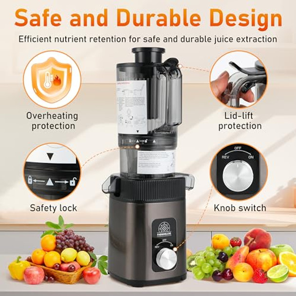 Cold Press Juicer - Juicer Machines with 4.3" Wide Feed Chute 34oz Slow Masticating Juicer for Fruits and Vegetables 99% High Juice Yield Reverse Function Dishwasher Safe