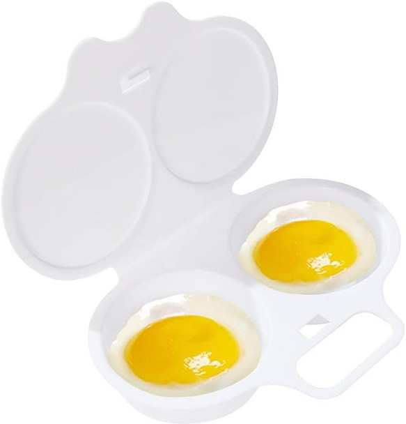 White Egg Poacher Microwave Egg Boiler Poacher 2 Cavity Nonstick Poached Egg Maker With Lid Microwave Egg Cooker Double Drain Poached Egg Cups Cookware Specialty Cookware Kitchen and Dining