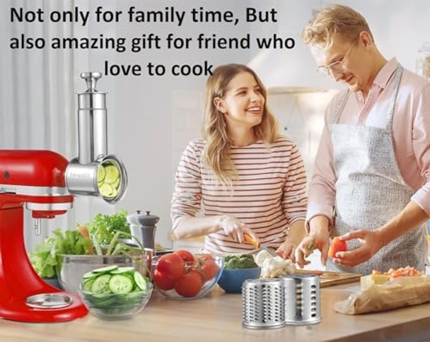 Slicer Shredder Attachment for KitchenAid Mixers Stainless Steel Cheese Grater Salad Maker Accessories with 3 Cutting Blades Dishwasher Safe