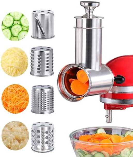 Stainless Steel Slicer Shredder Attachment for KitchenAid Mixers Large Salad Maker Cheese Grater Accessories with 4 Thick Blades Dishwasher Safe
