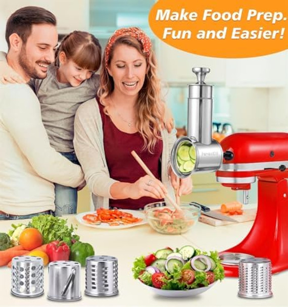 Stainless Steel Slicer Shredder Attachment for KitchenAid Mixers Large Salad Maker Cheese Grater Accessories with 4 Thick Blades Dishwasher Safe