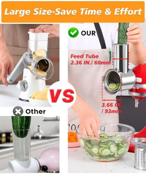 Stainless Steel Slicer Shredder Attachment for KitchenAid Mixers Large Salad Maker Cheese Grater Accessories with 4 Thick Blades Dishwasher Safe