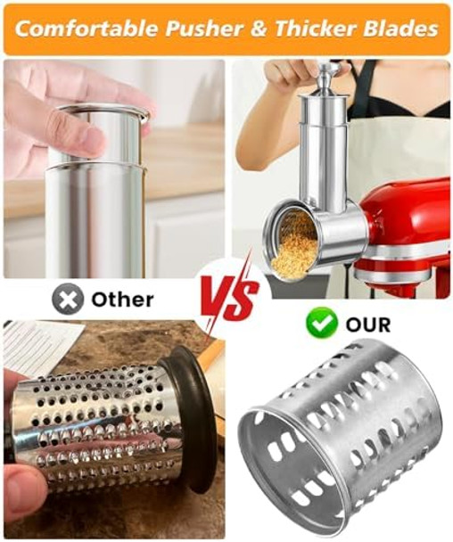 Stainless Steel Slicer Shredder Attachment for KitchenAid Mixers Large Salad Maker Cheese Grater Accessories with 4 Thick Blades Dishwasher Safe