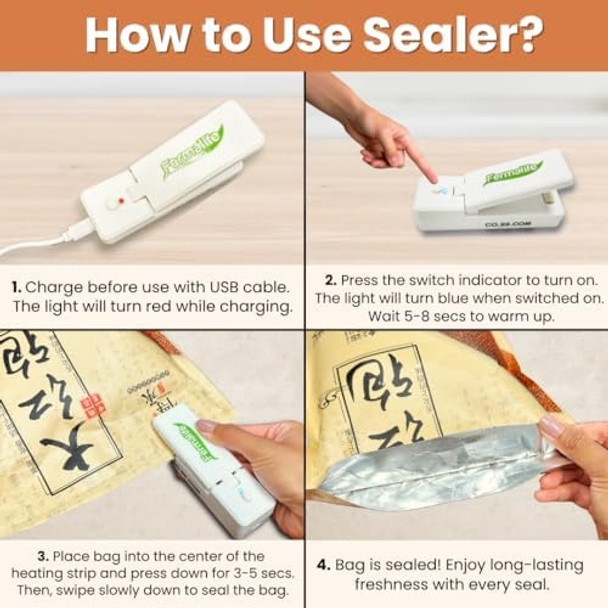 Mini Bag Sealer and Cutter for Potato Chips Snacks Plastic Bags - Handheld Rechargeable Vacuum Seal for Airtight & Freshness