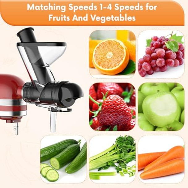 Masticating Juicer Attachment for KitchenAid Stand Mixer Cold Pressed Juicer Machine Slow Masticating Juicer Attachment with Dual Feed Chute and Pusher by FGREEBLE