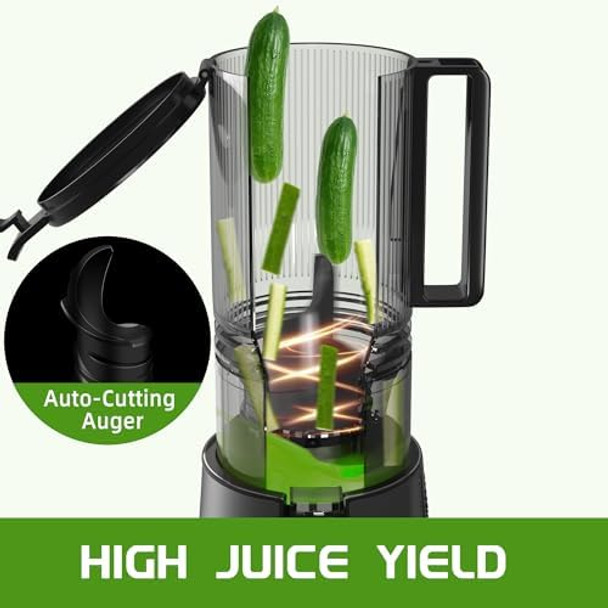 Cold Press Juicer Slow Masticating Juicer Machines with 5" Feeding Chute Fit Whole Fruits&Vegetables Stainless Steel Slow Masticating Juicer Easy to Clean 99.6% Juice Purity 1.5L Capacity-Black.