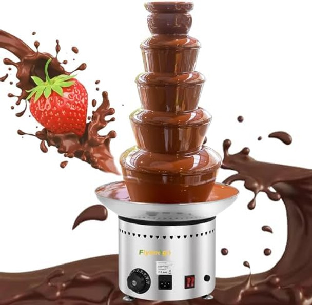 Commercial Chocolate Fountain 5 Layers 18Lbs Large Chocolate Fondue Tower Stainless Steel Hot Chocolate Waterfall for Nacho Cheese Knob Control