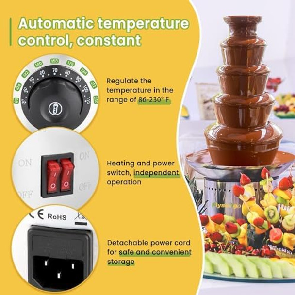 Commercial Chocolate Fountain 5 Layers 18Lbs Large Chocolate Fondue Tower Stainless Steel Hot Chocolate Waterfall for Nacho Cheese Knob Control