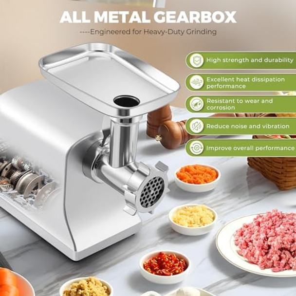Electric Meat Grinder 3200w Commercial Heavy Duty Metal Gearbox Meat Grinder and Sausage Stuffers Kubbe Kit for Household Use & Commercial