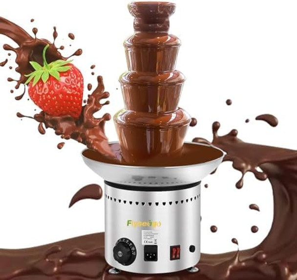 Commercial Chocolate Fountain 4 Layers 11Lbs Large Chocolate Fondue Tower Stainless Steel Hot Chocolate Waterfall for Nacho Cheese Knob Control