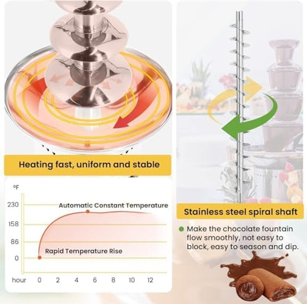 Commercial Chocolate Fountain 4 Layers 11Lbs Large Chocolate Fondue Tower Stainless Steel Hot Chocolate Waterfall for Nacho Cheese Knob Control