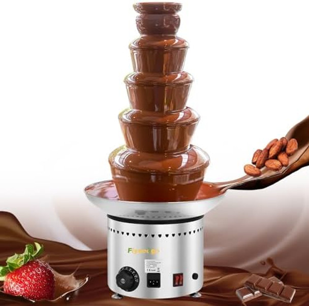 Commercial Chocolate Fountain 5 Tiers 13.2 Lbs Nacho Cheese Fountain Stainless Steel Hot Fondue Fountain Machine for Bakery Party Gathering Wedding Rental Knob Control