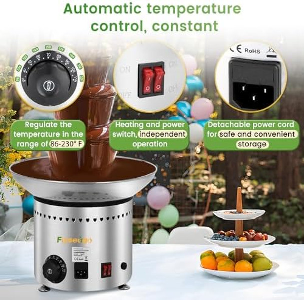 Commercial Chocolate Fountain 5 Tiers 13.2 Lbs Nacho Cheese Fountain Stainless Steel Hot Fondue Fountain Machine for Bakery Party Gathering Wedding Rental Knob Control