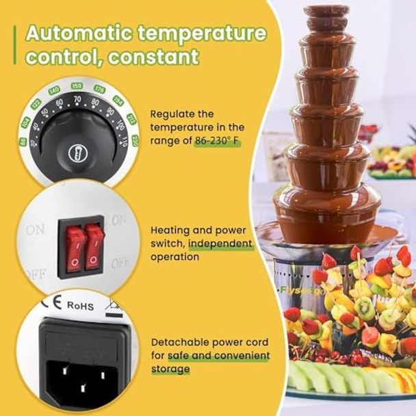 Commercial Chocolate Fountain 6 Tiers 19 lb Capacity Large Commercial Hot Chocolate Fondue Tower Stainless Steel Chocolate Melting Heating Machine for Nacho Cheese Liqueurs Party Wedding