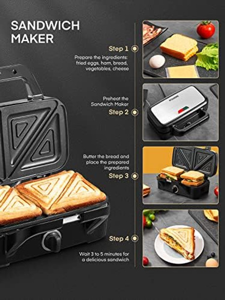 FOHERE Waffle Maker 3 in 1 Sandwich Maker 1200W & Orange Juicer Squeezer