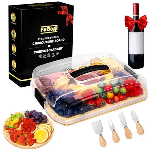 Portable Travel Charcuterie Board with Lid Bamboo Cheese Charcuterie Board with Cover Covered Traveling Charcuterie Board Box Set Serving Tray To Go 6 Compartments for Party Beach Picnic Snack Portable Travel Charcuterie Board with Lid Bamboo Cheese Charcuterie Board with Cover Covered Traveling Charcuterie Board Box Set Serving Tray To Go 6 Compartments for Party Beach Picnic Snack
