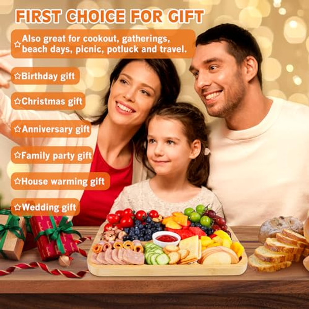 Portable Travel Charcuterie Board with Lid Bamboo Cheese Charcuterie Board with Cover Covered Traveling Charcuterie Board Box Set Serving Tray To Go 6 Compartments for Party Beach Picnic Snack Portable Travel Charcuterie Board with Lid Bamboo Cheese Charcuterie Board with Cover Covered Traveling Charcuterie Board Box Set Serving Tray To Go 6 Compartments for Party Beach Picnic Snack