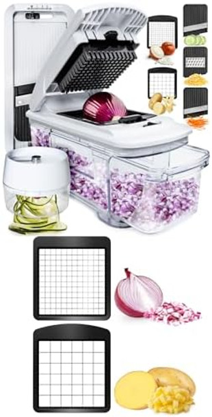 Fullstar All-in-1 Vegetable Chopper (5 in 1 Black/White) and 2pc Blade Replacement Set for Vegetable Chopper - Bundle of Chopper and Dice Blade Replacement (Big and Small Dice) - Kitchen Gadgets Fullstar All-in-1 Vegetable Chopper (5 in 1 Black/White) and 2pc Blade Replacement Set for Vegetable Chopper - Bundle of Chopper and Dice Blade Replacement (Big and Small Dice) - Kitchen Gadgets
