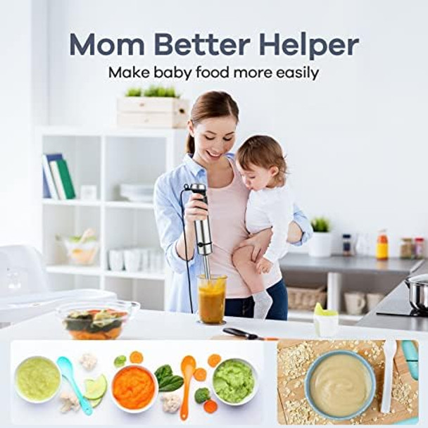 Ganiza Immersion Blender 5 in 1 Hand Blender Max 1000W Heavy Duty Motor 16 Speed Mode Handheld Blender Stainless Steel Blade With 800ml Mixing Beaker 600ml Chopper Whisk and Milk Frother