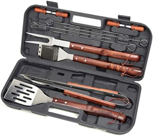 Gas One – 14-inch Portable Barbecue Grill with 3-Point Locking Lid for Heat Preservation – Dual Venting System – Small Charcoal Grill for Backyard Camping & Cuisinart CGS-W13 Wooden Handle Tool Set