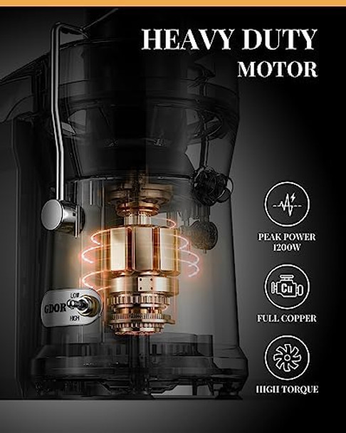 GDOR 1200W Juicer 3.2" Wide Chute Titanium-Enhanced Blade Heavy-Duty Copper Motor Dual Speed Centrifugal Juice Extractor BPA- Silver