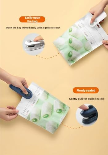 Mini hand-press food sealer，portable household snack bag closer for sealing plastic bags coffee nuts one-touch operation dual-use design seal & open compatible with multiple thicknesses (White)