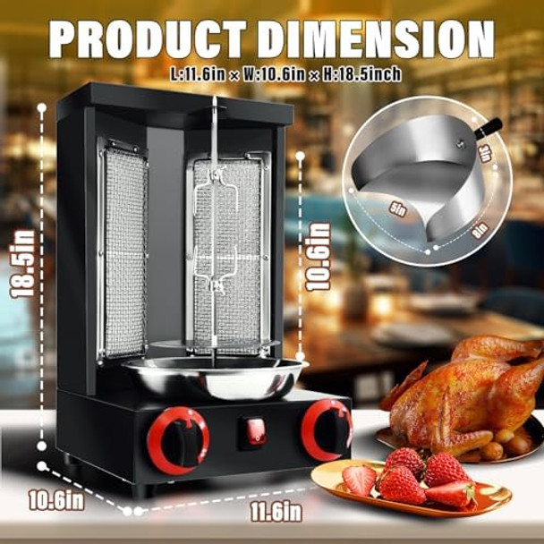 Shwarma Grill Gas Vertical Doner Kebab Machine - Turkish Kebab and Grilled Chicken With 2 Burner and Meat Catch Pan Black (Registered Design Patent) Shwarma Grill Gas Vertical Doner Kebab Machine - Turkish Kebab and Grilled Chicken With 2 Burner and Meat Catch Pan Black (Registered Design Patent)