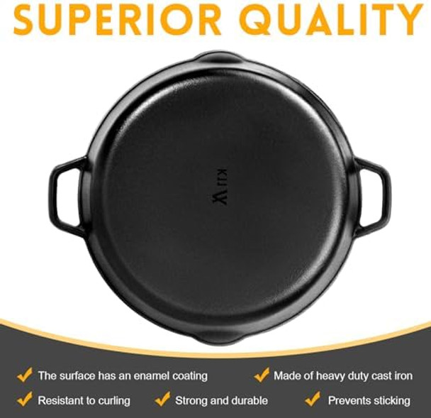GGC Cast Iron Skillet Pan with Double Handles for Stove Tops Oven Grill Smoker Induction or Campfire 12" Camping Skillet Pan for Indoor and Outdoor Cooking