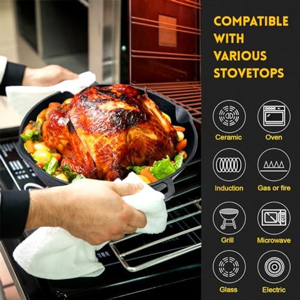 GGC Cast Iron Skillet Pan with Double Handles for Stove Tops Oven Grill Smoker Induction or Campfire 12" Camping Skillet Pan for Indoor and Outdoor Cooking