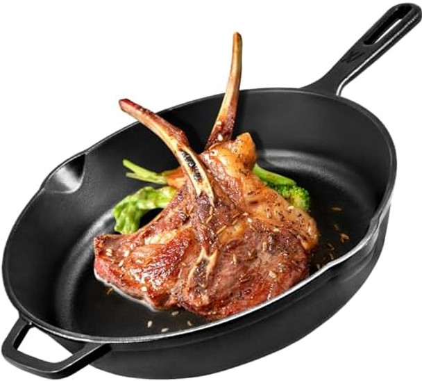GGC Cast Iron Skillet Frying 12 Inch Ftying Pan with Handle for Stove Tops Camping Skillet for Indoor and Outdoor Cooking Safe Cookware for Oven Stove Grill Smoker Induction or Campfire