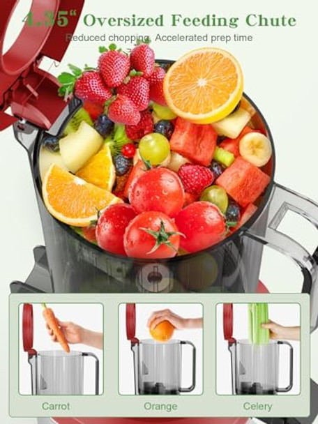 Juicer Machines Cold Press Juicers - 4.4 Extra Wide Feed Chute Masticating Juicer Machine for Vegetable and Fruit Quiet Easy to Clean & Assemble