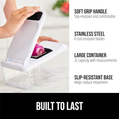 GORILLA GRIP Heavy Duty 12-in-1 Vegetable Chopper 6 Blades Food Choppers with Container Cucumber Mandoline Slicer Dice Onions Slice Veggies Chop Salad Home Essential Kitchen Gadgets Tool Black